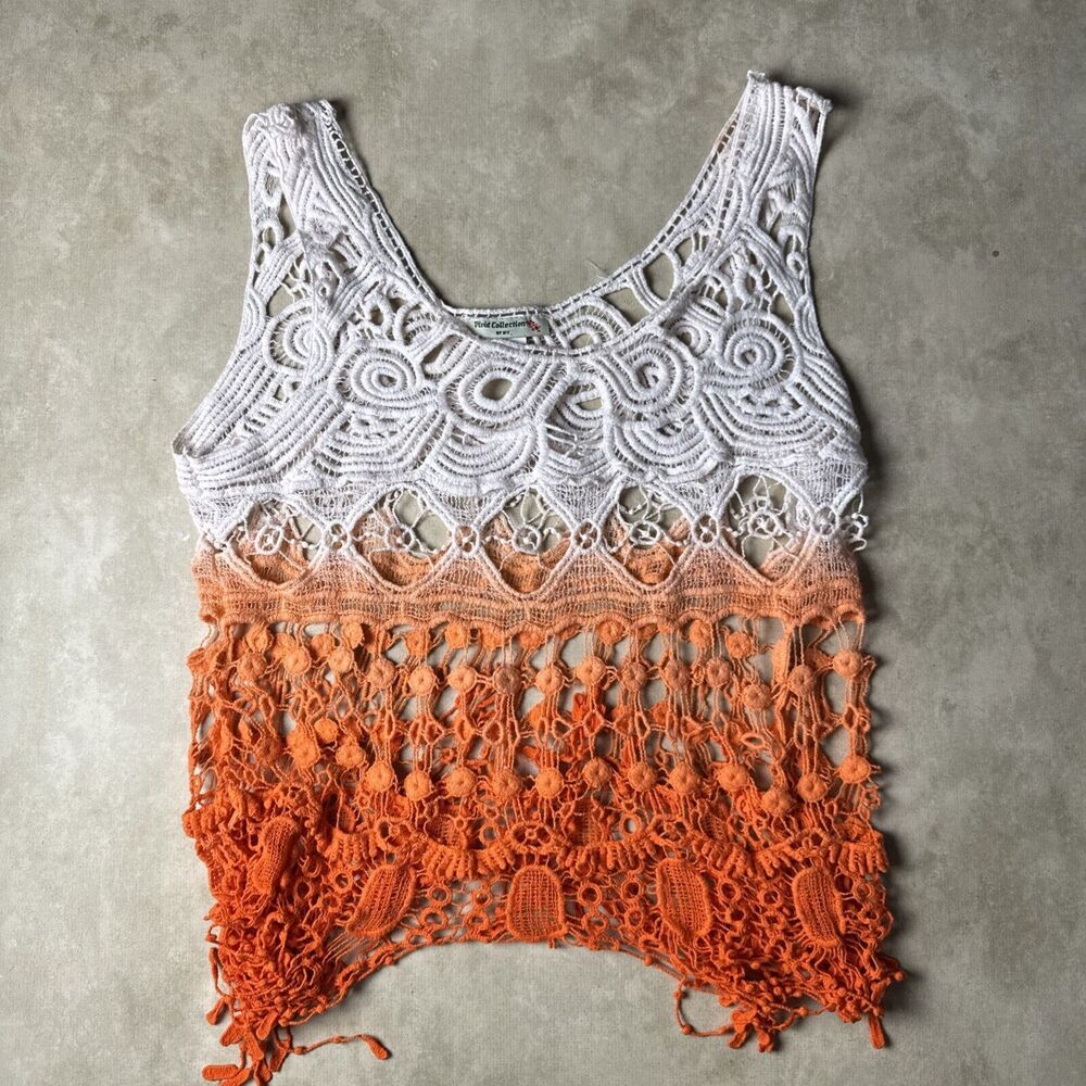 Vivid Collection Crochet Lace Tank Top Boho Ombre Orange White Women’s Size M